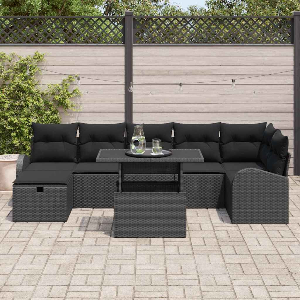 Tuin Sofa Set met kussen met opslag 8 pcs Zwart Poly riet is nu te koop bij PeponiXL, paradijselijk wonen!