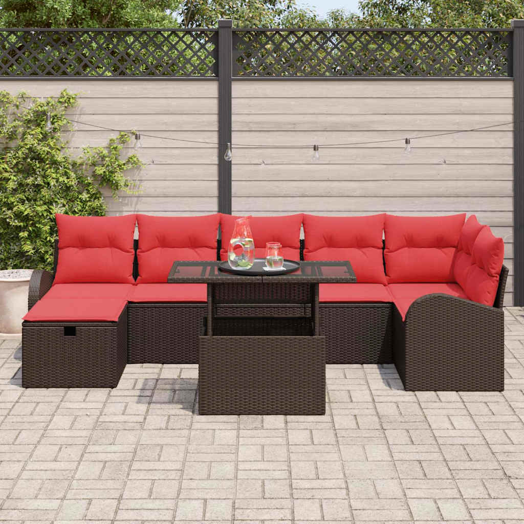 Tuin Sofa Set met kussen met opslag 8 pcs Bruin Poly riet is nu te koop bij PeponiXL, paradijselijk wonen!