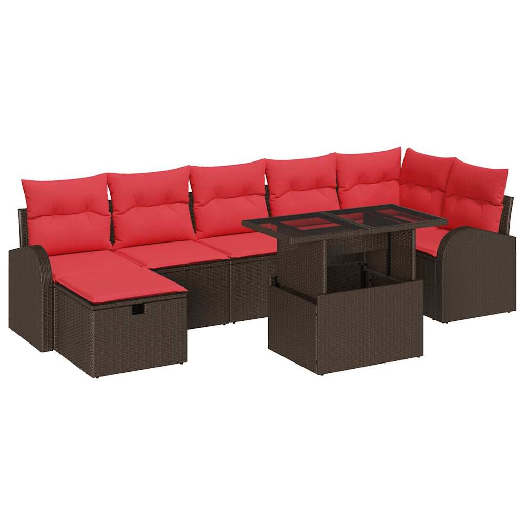 Tuin Sofa Set met kussen met opslag 8 pcs Bruin Poly riet is nu te koop bij PeponiXL, paradijselijk wonen!