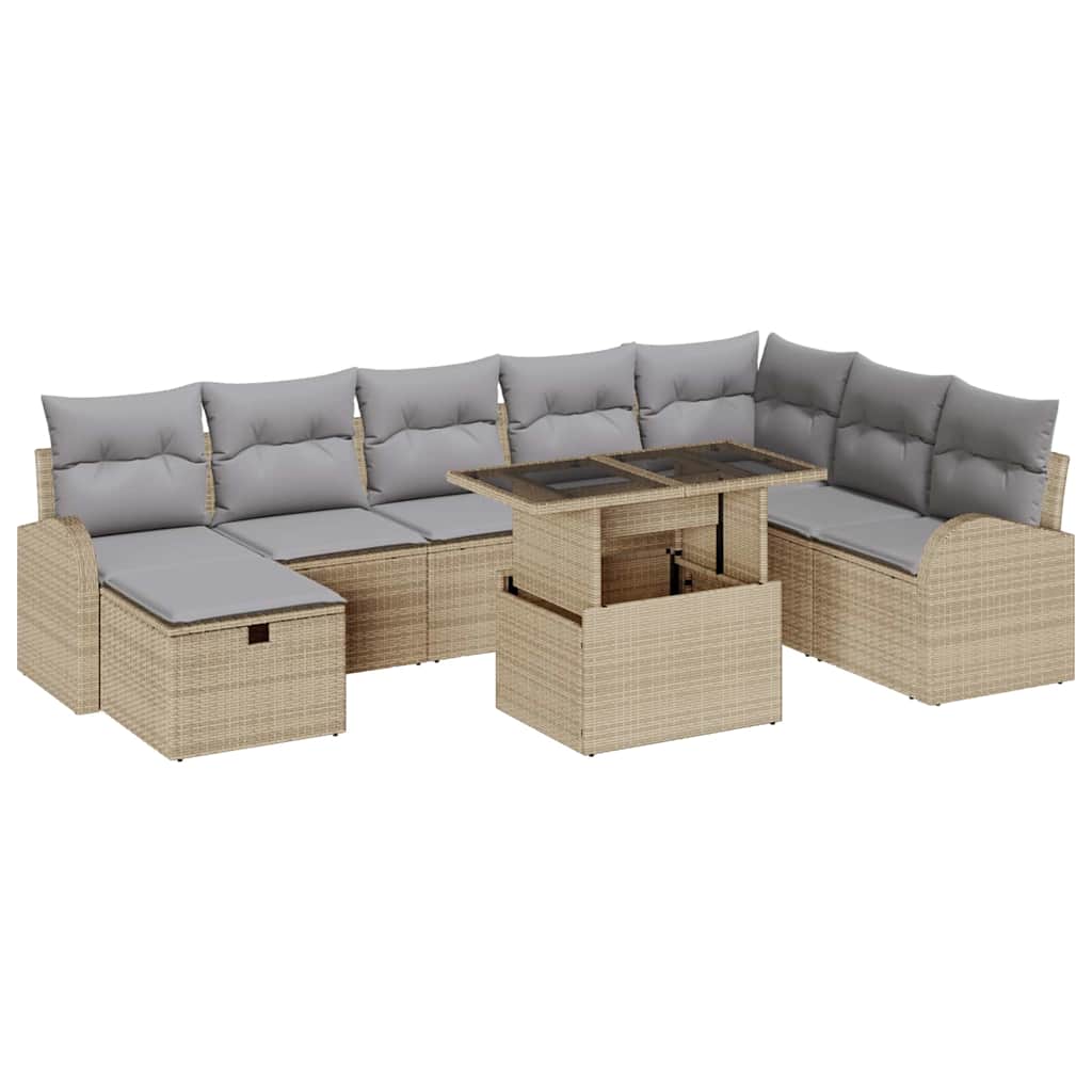 Tuin Sofa Set met kussen met opslag 9 pcs Beige Poly riet is nu te koop bij PeponiXL, paradijselijk wonen!