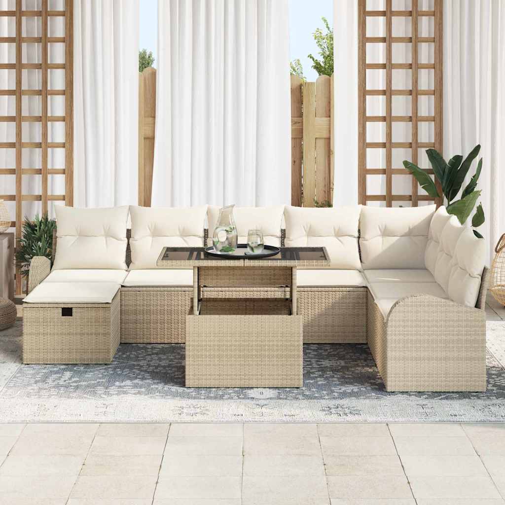 Tuin Sofa Set met kussen met opslag 9 pcs Beige Poly riet is nu te koop bij PeponiXL, paradijselijk wonen!
