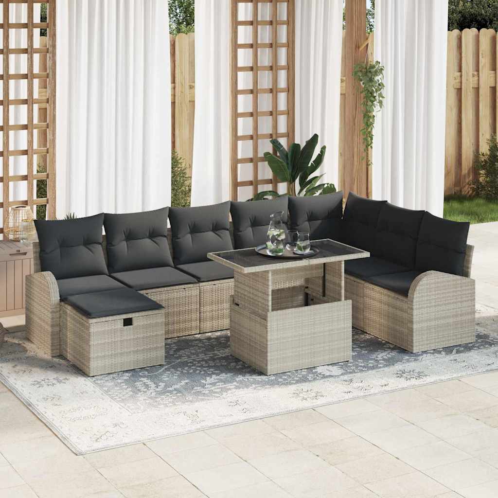 Tuin Sofa Set met kussen met opslag 9 pcs Lichtgrijs Poly riet is nu te koop bij PeponiXL, paradijselijk wonen!