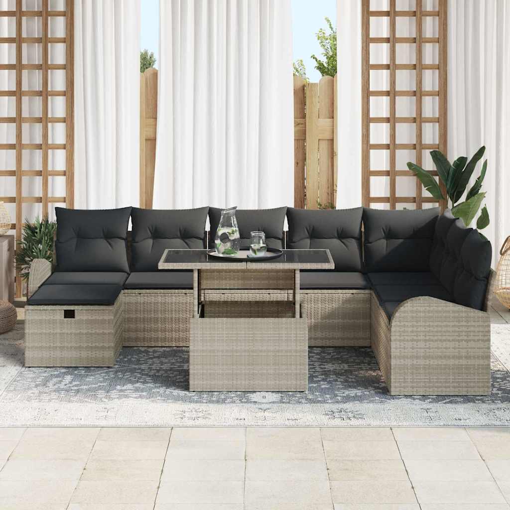 Tuin Sofa Set met kussen met opslag 9 pcs Lichtgrijs Poly riet is nu te koop bij PeponiXL, paradijselijk wonen!