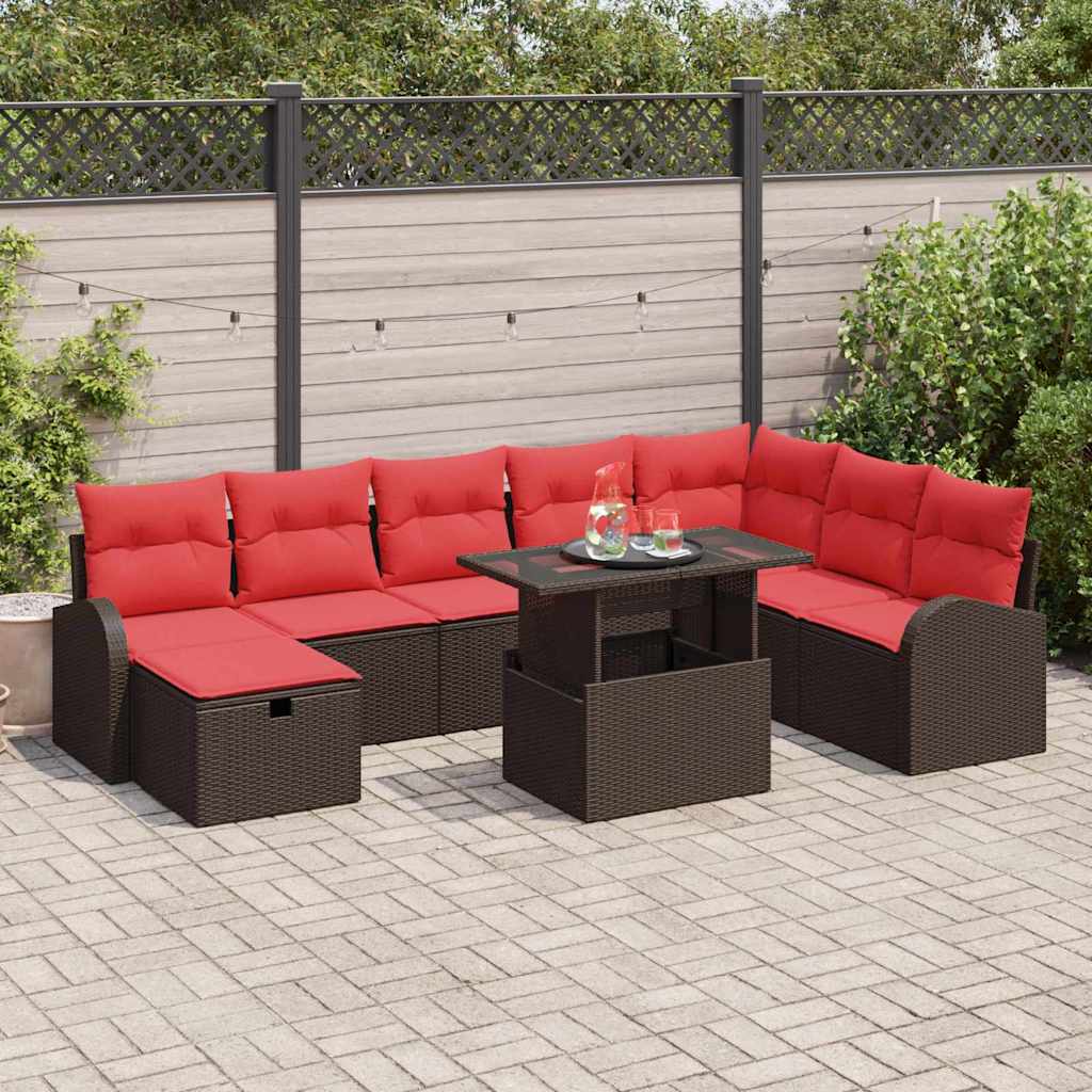 Tuin Sofa Set met kussen met opslag 9 pcs Bruin Poly riet is nu te koop bij PeponiXL, paradijselijk wonen!