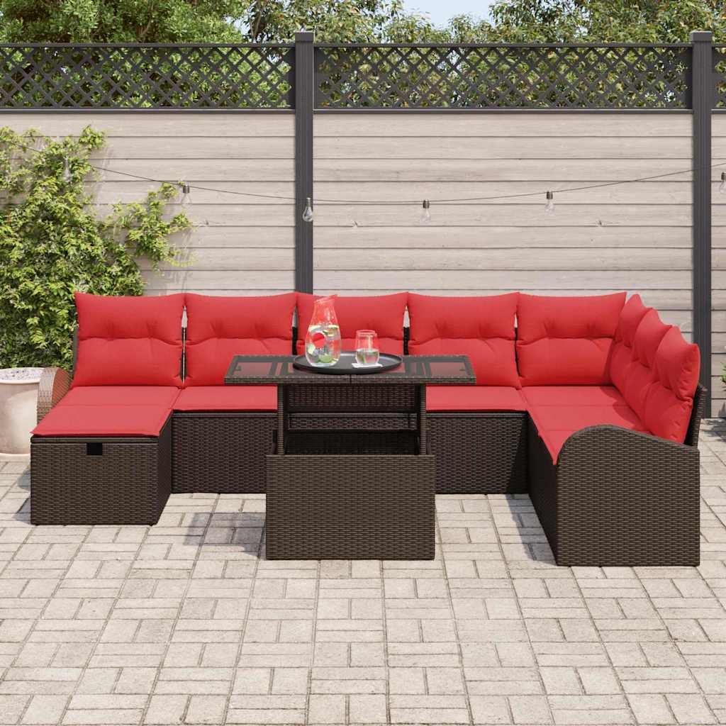 Tuin Sofa Set met kussen met opslag 9 pcs Bruin Poly riet is nu te koop bij PeponiXL, paradijselijk wonen!