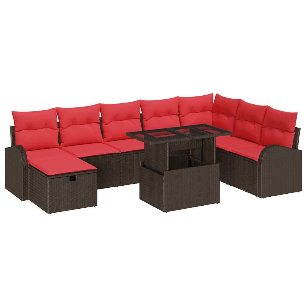 Tuin Sofa Set met kussen met opslag 9 pcs Bruin Poly riet is nu te koop bij PeponiXL, paradijselijk wonen!