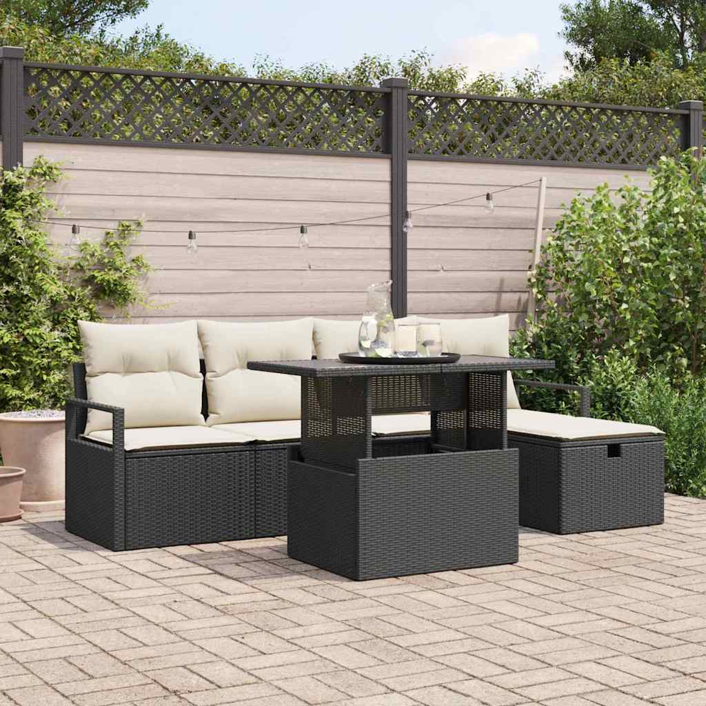 Tuin Sofa Set met kussen met opslag 6 pcs Zwart Poly riet is nu te koop bij PeponiXL, paradijselijk wonen!