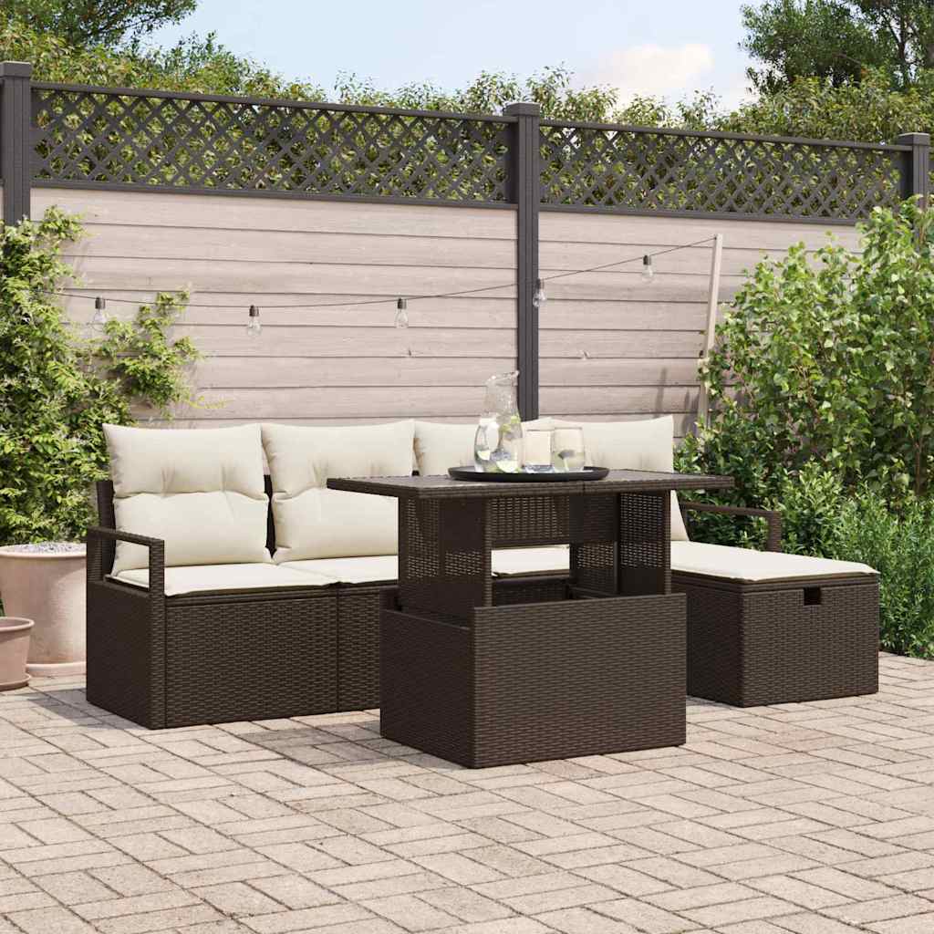 Tuin Sofa Set met kussen met opslag 6 pcs Bruin Poly riet is nu te koop bij PeponiXL, paradijselijk wonen!