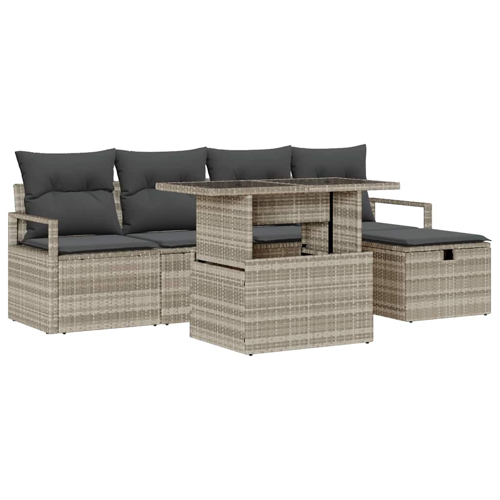 Tuin Sofa Set met kussen met opslag 6 pcs Lichtgrijs Poly riet is nu te koop bij PeponiXL, paradijselijk wonen!