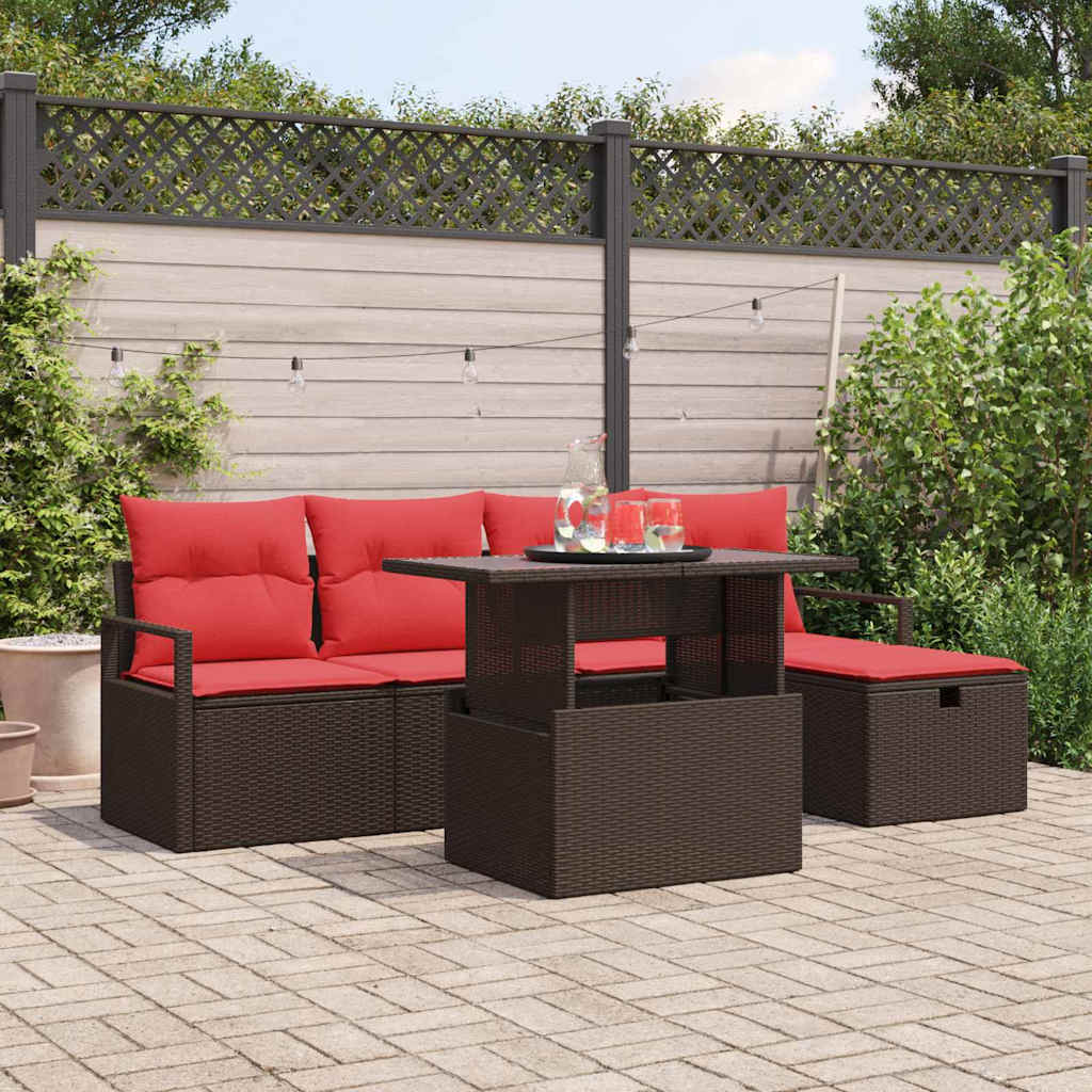 Tuin Sofa Set met kussen met opslag 6 pcs Bruin Poly riet is nu te koop bij PeponiXL, paradijselijk wonen!