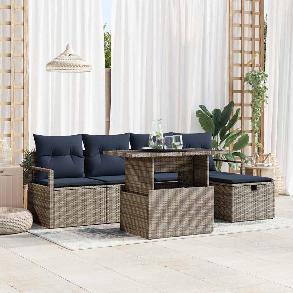 Tuin Sofa Set met kussen met opslag 6 pcs Grijs Poly riet is nu te koop bij PeponiXL, paradijselijk wonen!