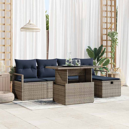 Tuin Sofa Set met kussen met opslag 6 pcs Grijs Poly riet is nu te koop bij PeponiXL, paradijselijk wonen!