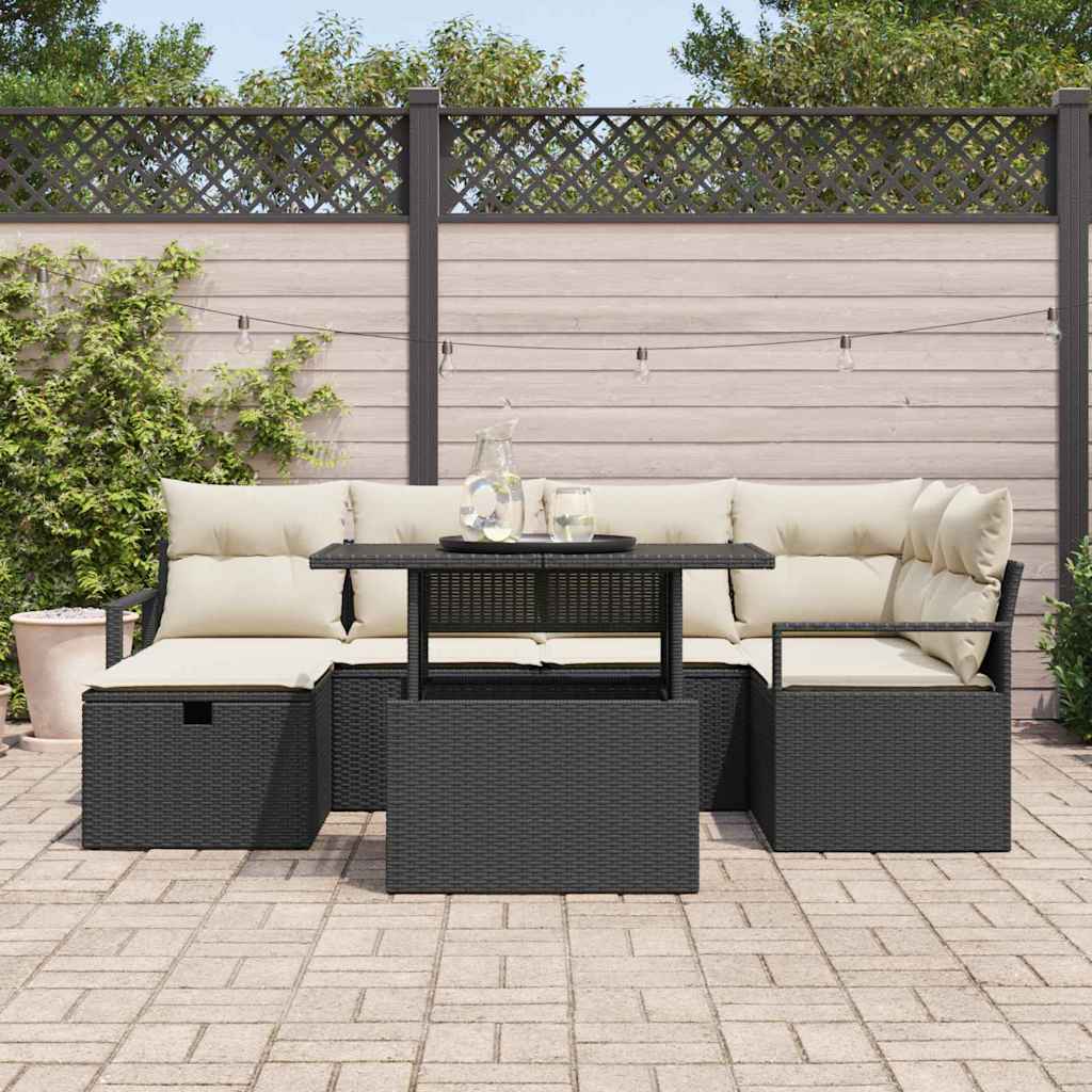 Tuin Sofa Set met kussen met opslag 7 pcs Zwart Poly riet is nu te koop bij PeponiXL, paradijselijk wonen!