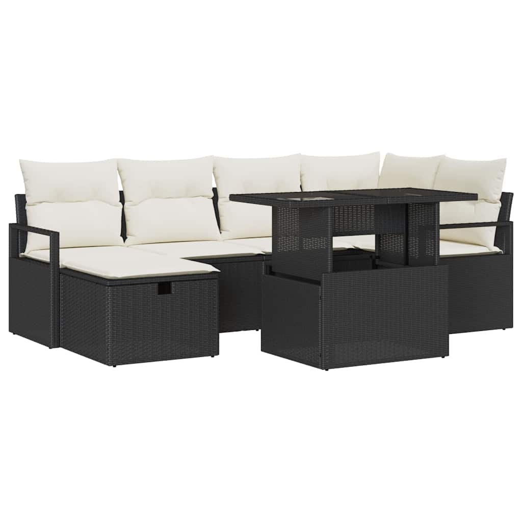 Tuin Sofa Set met kussen met opslag 7 pcs Zwart Poly riet is nu te koop bij PeponiXL, paradijselijk wonen!