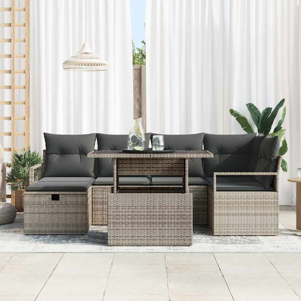Tuin Sofa Set met kussen met opslag 7 pcs Grijs Poly riet is nu te koop bij PeponiXL, paradijselijk wonen!