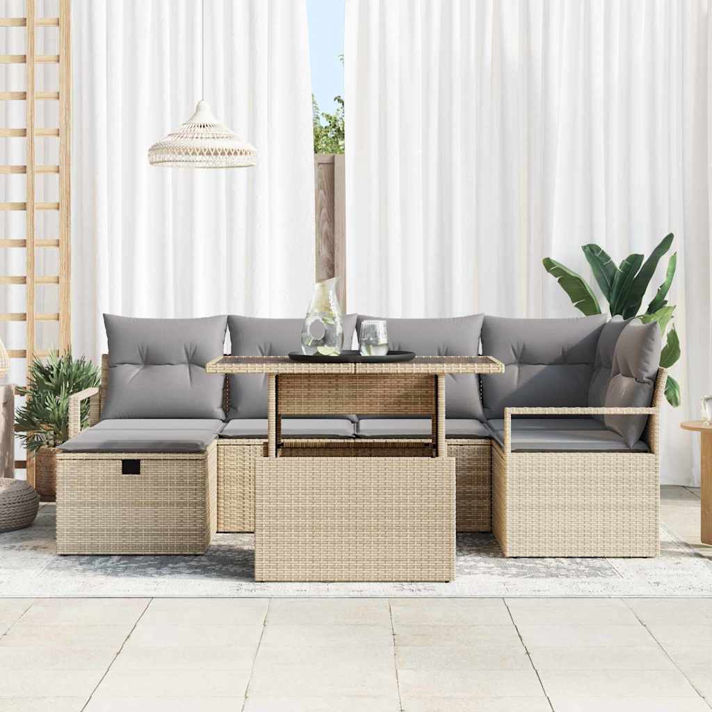 Tuin Sofa Set met kussen met opslag 7 pcs Beige Poly riet is nu te koop bij PeponiXL, paradijselijk wonen!