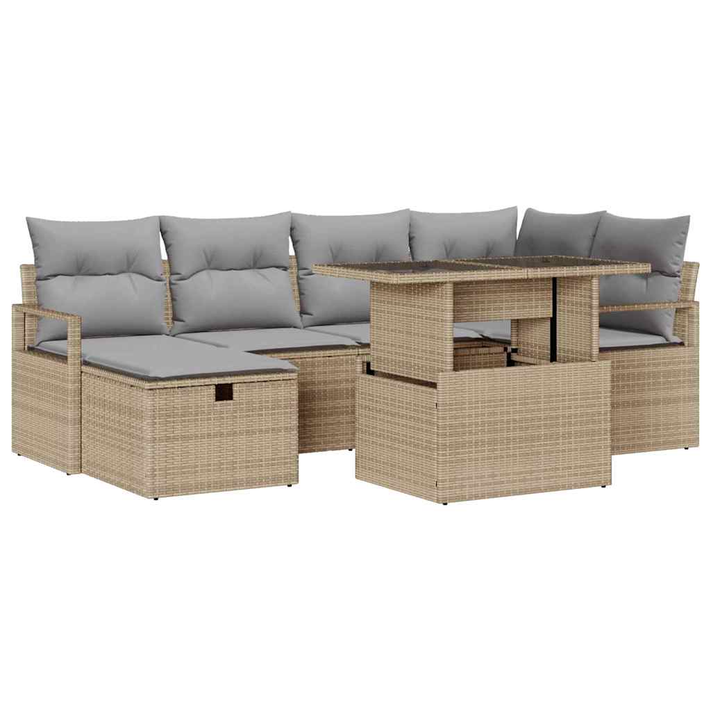 Tuin Sofa Set met kussen met opslag 7 pcs Beige Poly riet is nu te koop bij PeponiXL, paradijselijk wonen!
