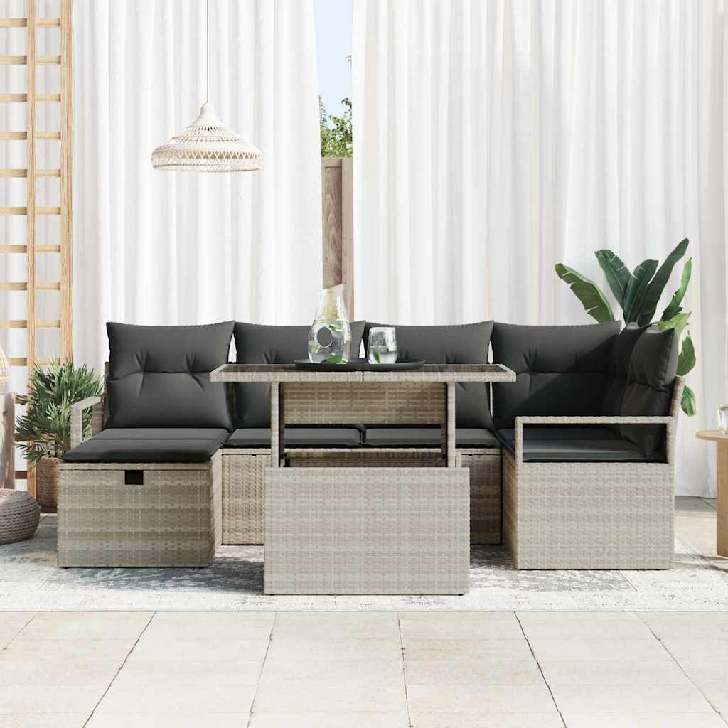 Tuin Sofa Set met kussen met opslag 7 pcs Lichtgrijs Poly riet is nu te koop bij PeponiXL, paradijselijk wonen!