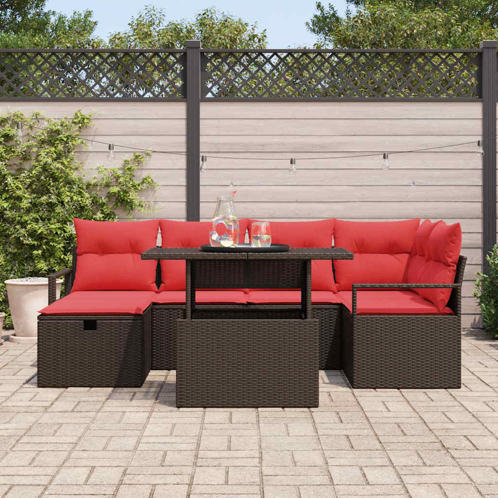 Tuin Sofa Set met kussen met opslag 7 pcs Bruin Poly riet is nu te koop bij PeponiXL, paradijselijk wonen!