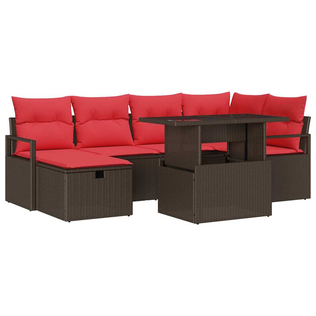 Tuin Sofa Set met kussen met opslag 7 pcs Bruin Poly riet is nu te koop bij PeponiXL, paradijselijk wonen!