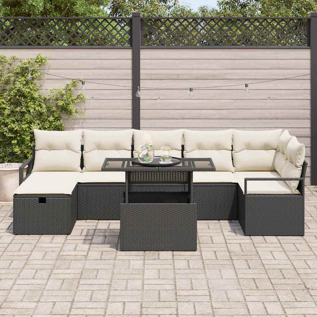 Tuin Sofa Set met kussen met opslag 8 pcs Zwart Poly riet is nu te koop bij PeponiXL, paradijselijk wonen!