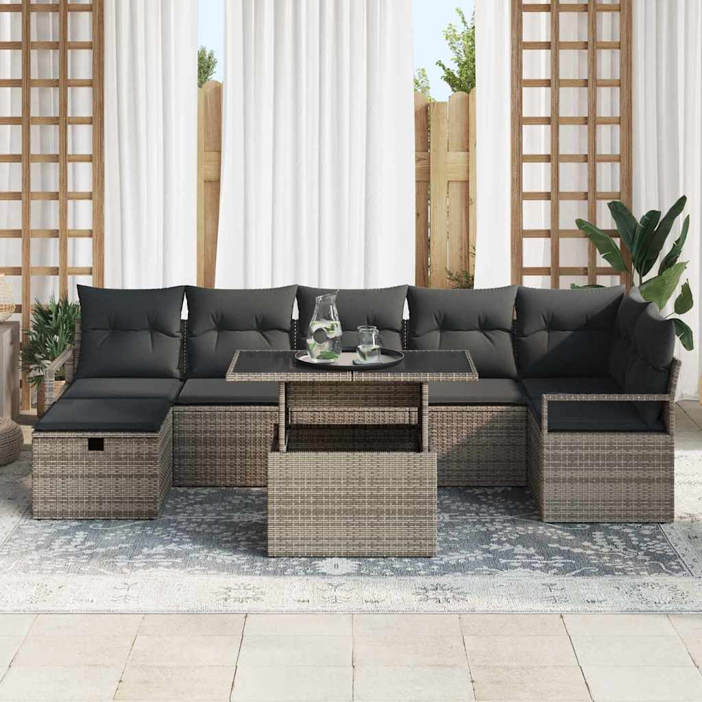 Tuin Sofa Set met kussen met opslag 8 pcs Grijs Poly riet is nu te koop bij PeponiXL, paradijselijk wonen!