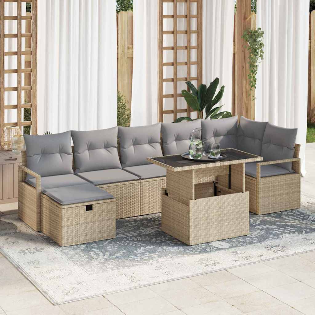 Tuin Sofa Set met kussen met opslag 8 pcs Beige Poly riet is nu te koop bij PeponiXL, paradijselijk wonen!