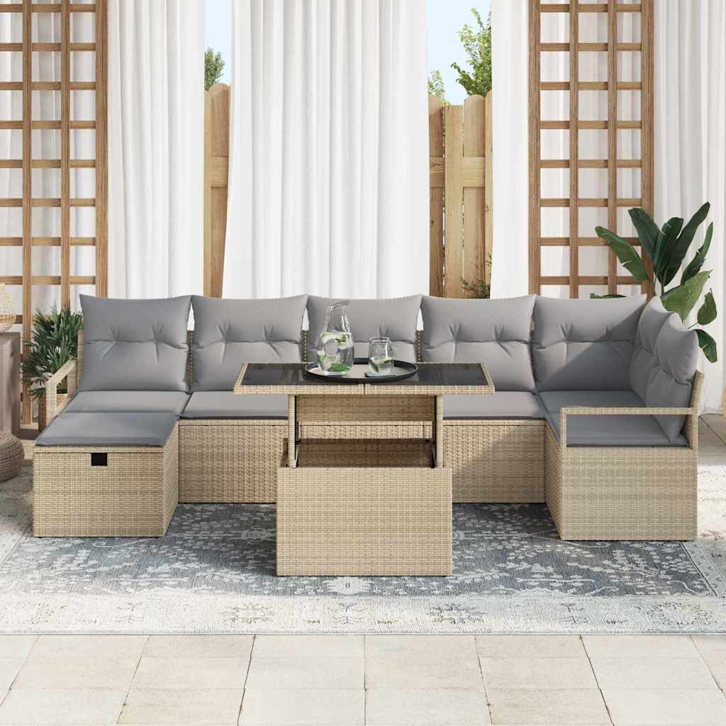 Tuin Sofa Set met kussen met opslag 8 pcs Beige Poly riet is nu te koop bij PeponiXL, paradijselijk wonen!