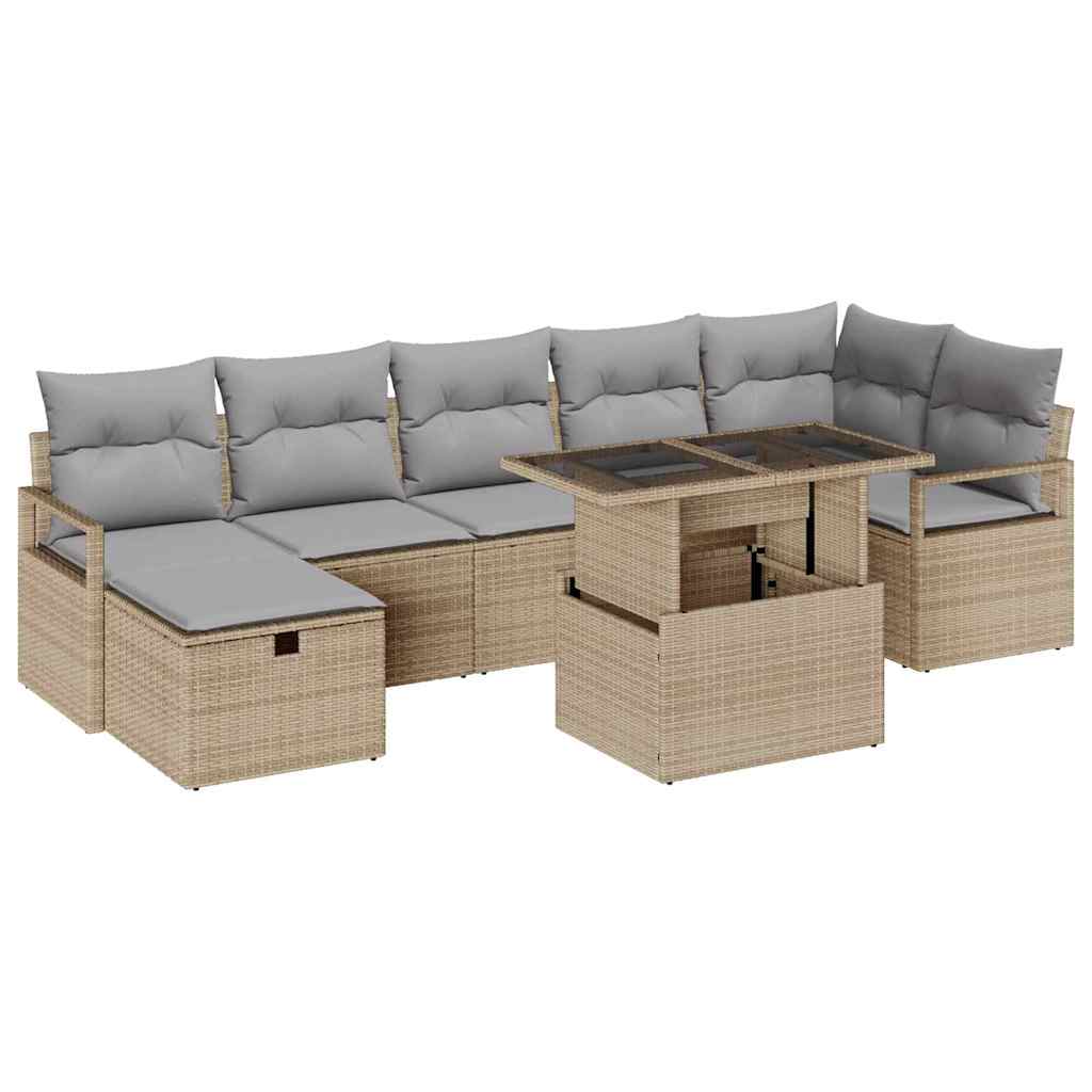Tuin Sofa Set met kussen met opslag 8 pcs Beige Poly riet is nu te koop bij PeponiXL, paradijselijk wonen!