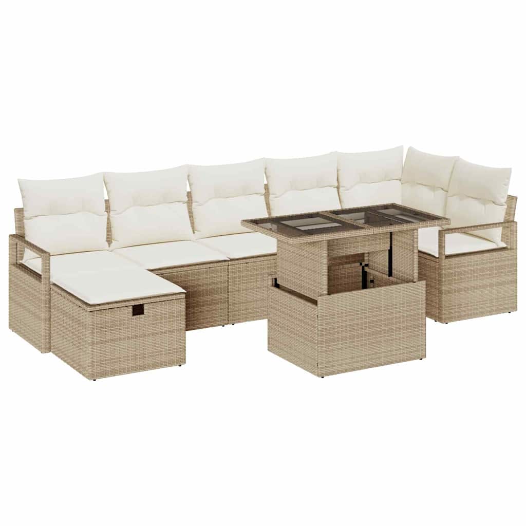 Tuin Sofa Set met kussen met opslag 8 pcs Beige Poly riet is nu te koop bij PeponiXL, paradijselijk wonen!