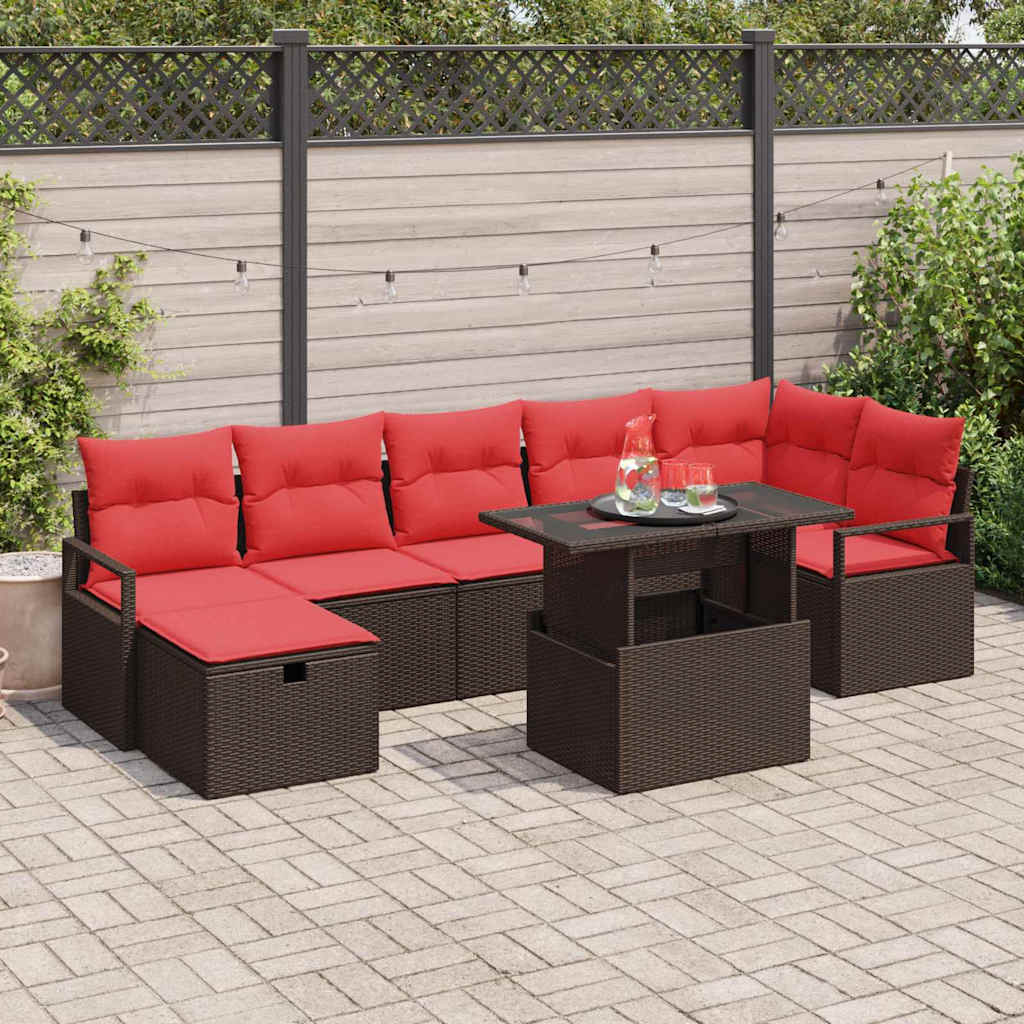 Tuin Sofa Set met kussen met opslag 8 pcs Bruin Poly riet is nu te koop bij PeponiXL, paradijselijk wonen!