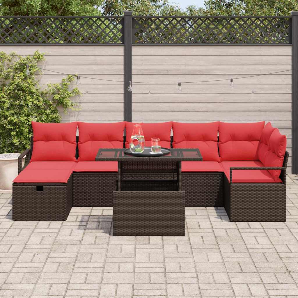 Tuin Sofa Set met kussen met opslag 8 pcs Bruin Poly riet is nu te koop bij PeponiXL, paradijselijk wonen!