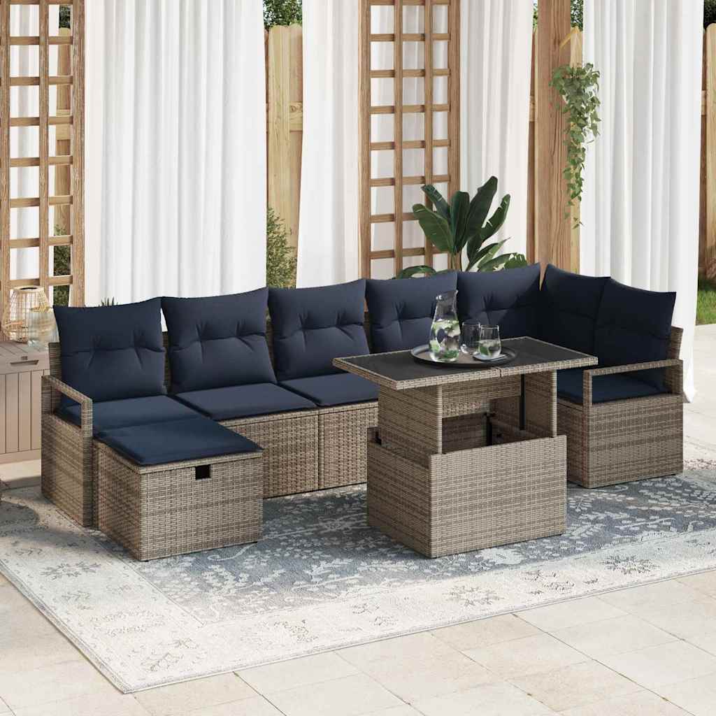 Tuin Sofa Set met kussen met opslag 8 pcs Grijs Poly riet is nu te koop bij PeponiXL, paradijselijk wonen!