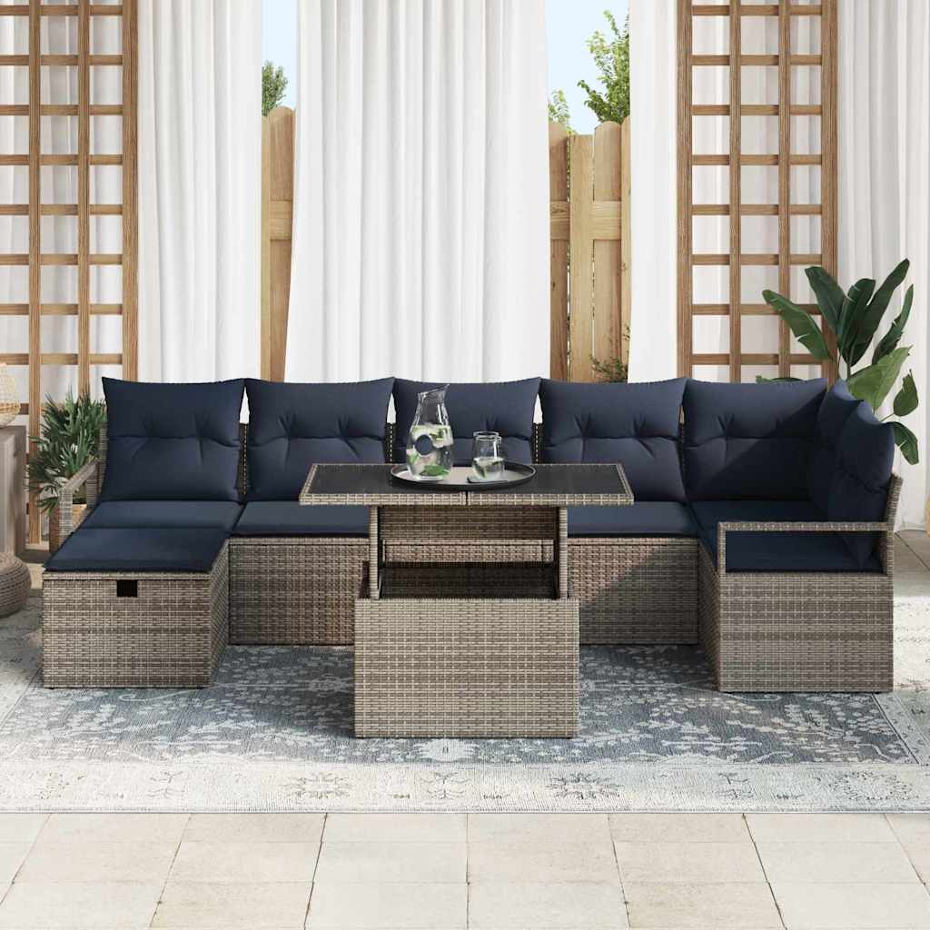 Tuin Sofa Set met kussen met opslag 8 pcs Grijs Poly riet is nu te koop bij PeponiXL, paradijselijk wonen!