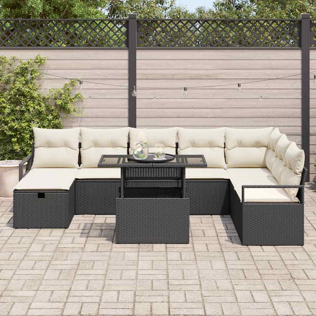 Tuin Sofa Set met kussen met opslag 9 pcs Zwart Poly riet is nu te koop bij PeponiXL, paradijselijk wonen!