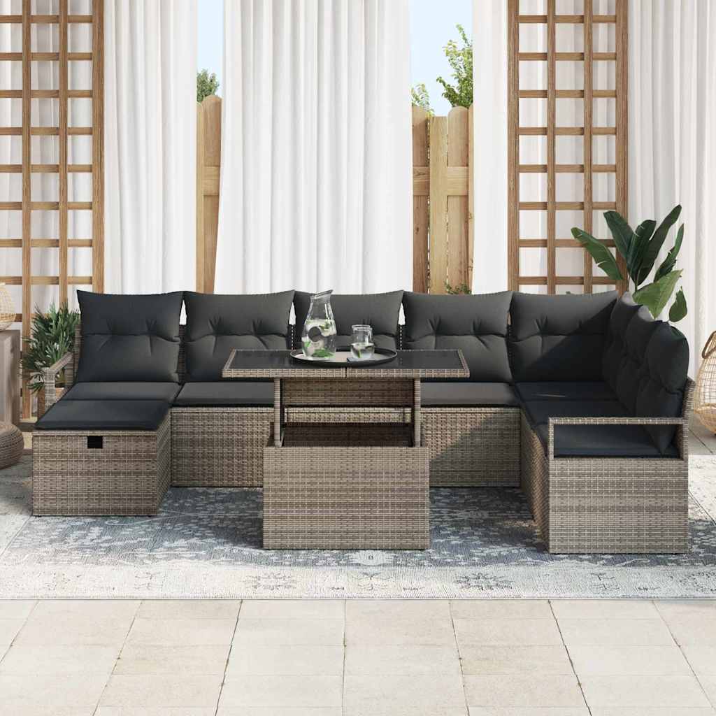 Tuin Sofa Set met kussen met opslag 9 pcs Grijs Poly riet is nu te koop bij PeponiXL, paradijselijk wonen!