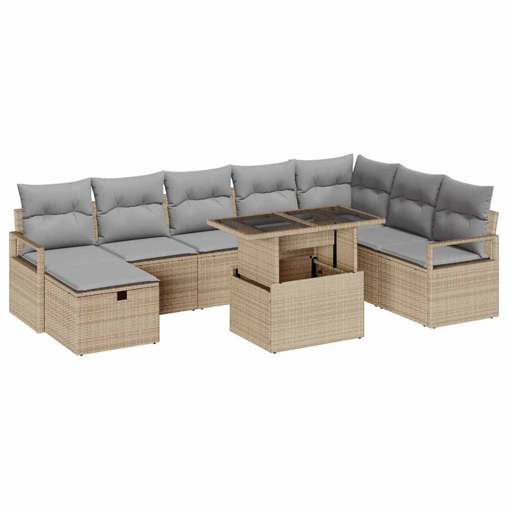 Tuin Sofa Set met kussen met opslag 9 pcs Beige Poly riet is nu te koop bij PeponiXL, paradijselijk wonen!