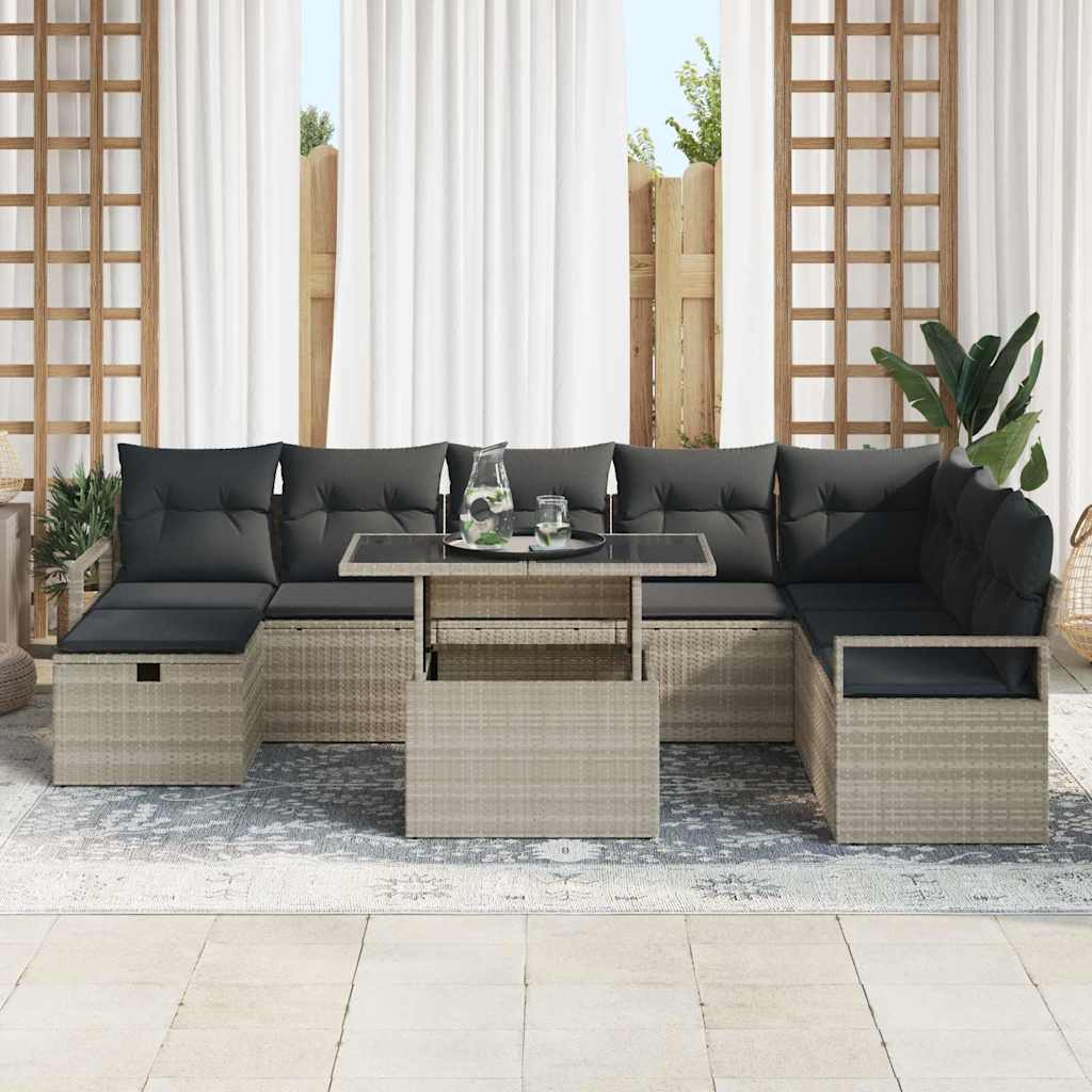 Tuin Sofa Set met kussen met opslag 9 pcs Lichtgrijs Poly riet is nu te koop bij PeponiXL, paradijselijk wonen!