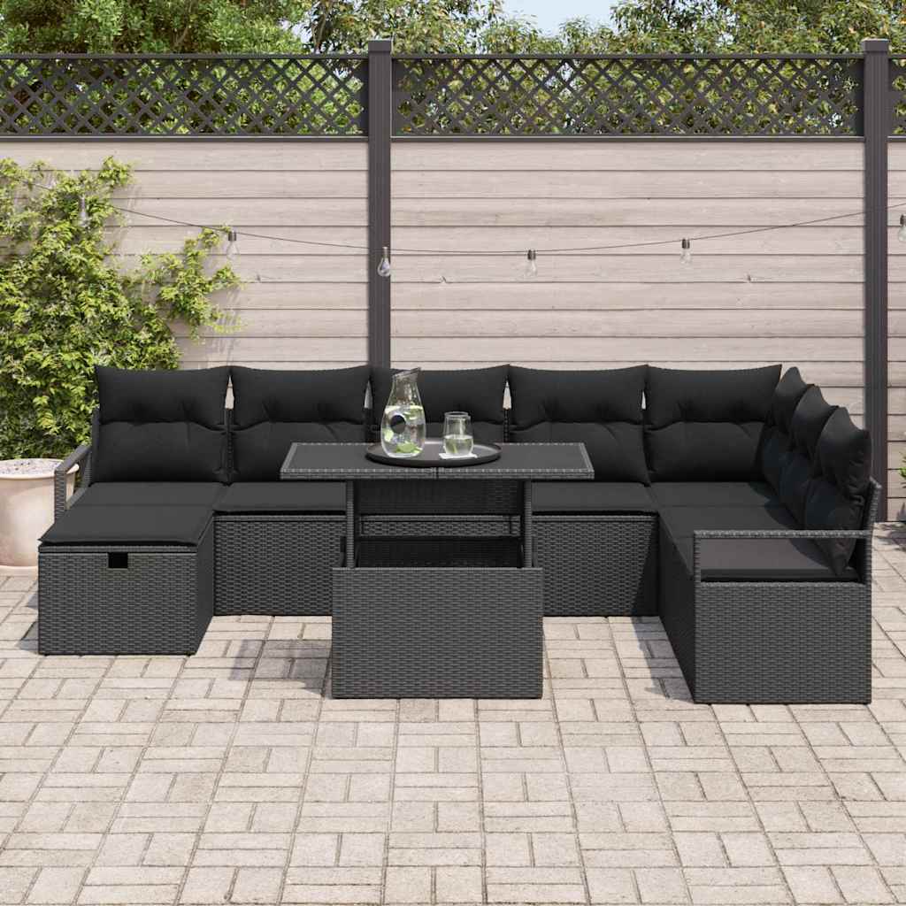 Tuin Sofa Set met kussen met opslag 9 pcs Zwart Poly riet is nu te koop bij PeponiXL, paradijselijk wonen!