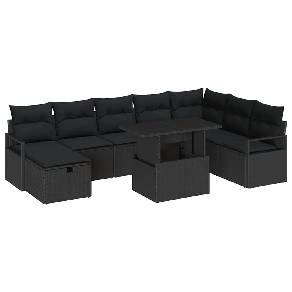 Tuin Sofa Set met kussen met opslag 9 pcs Zwart Poly riet is nu te koop bij PeponiXL, paradijselijk wonen!