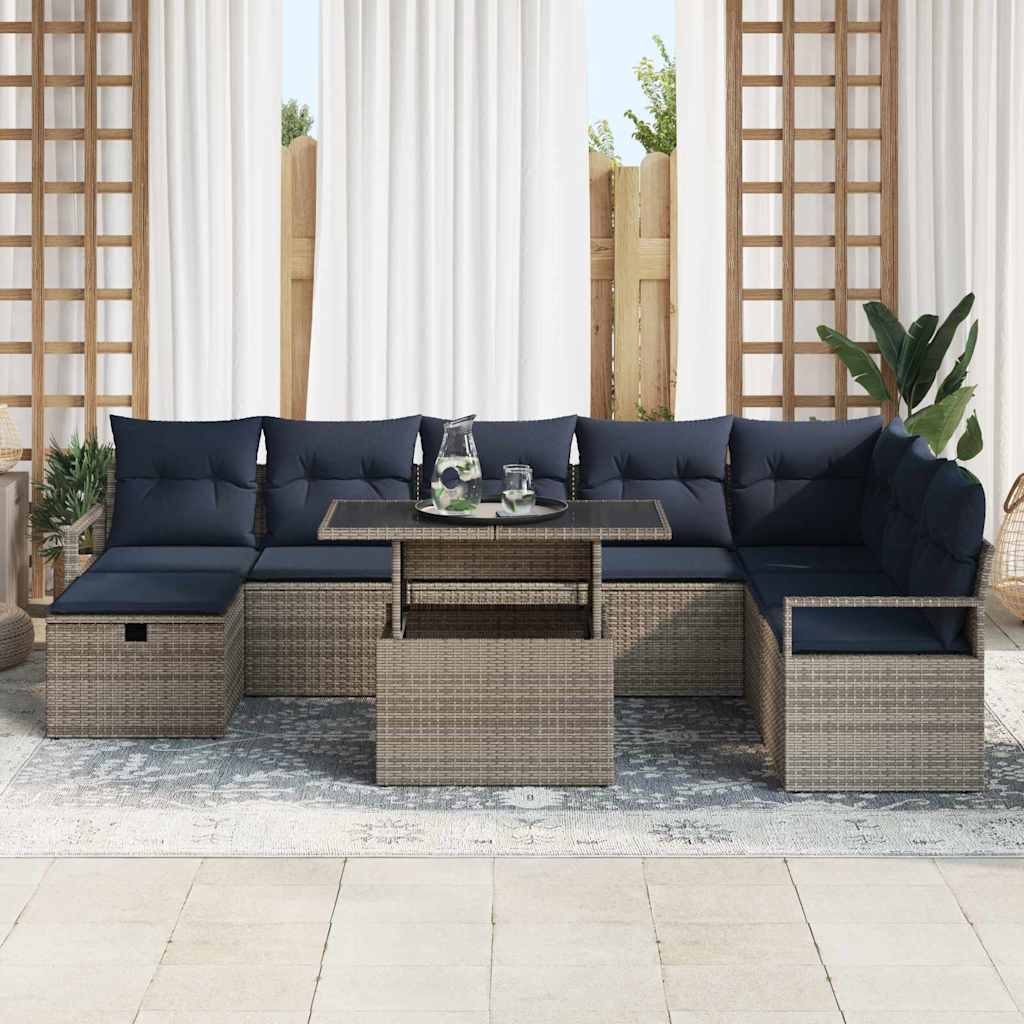 Tuin Sofa Set met kussen met opslag 9 pcs Grijs Poly riet is nu te koop bij PeponiXL, paradijselijk wonen!