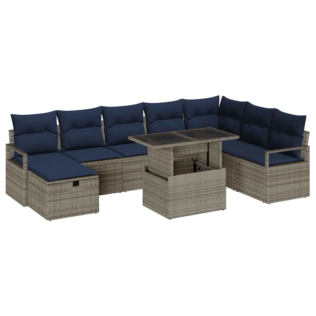 Tuin Sofa Set met kussen met opslag 9 pcs Grijs Poly riet is nu te koop bij PeponiXL, paradijselijk wonen!