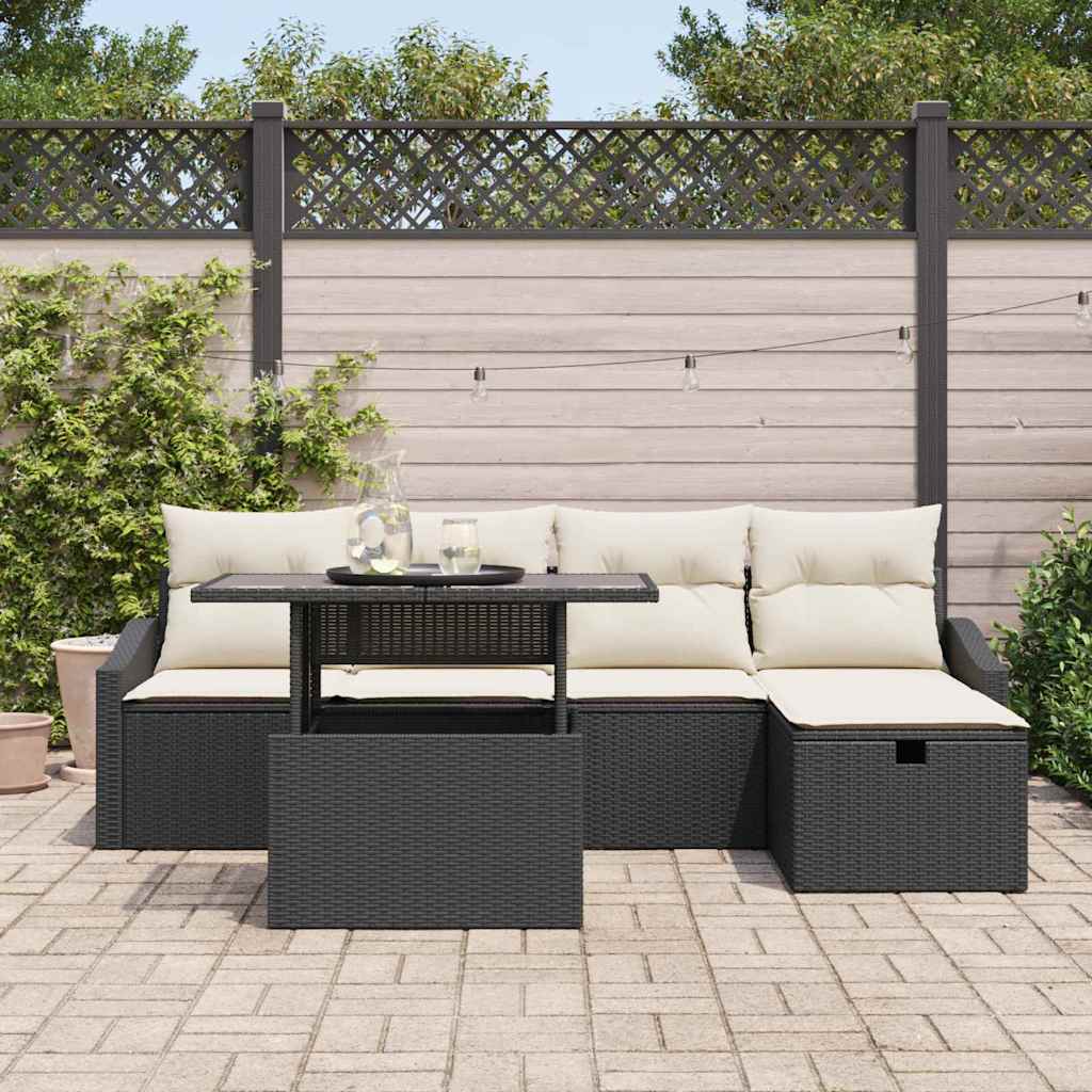 Tuin Sofa Set met kussen met opslag 6 pcs Zwart Poly riet is nu te koop bij PeponiXL, paradijselijk wonen!