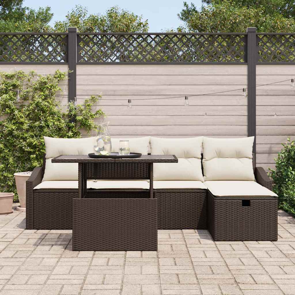 Tuin Sofa Set met kussen met opslag 6 pcs Bruin Poly riet is nu te koop bij PeponiXL, paradijselijk wonen!