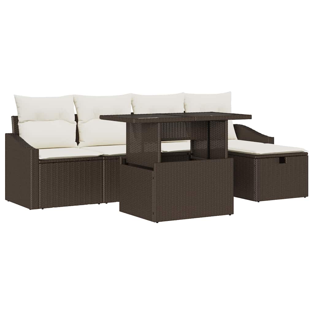 Tuin Sofa Set met kussen met opslag 6 pcs Bruin Poly riet is nu te koop bij PeponiXL, paradijselijk wonen!