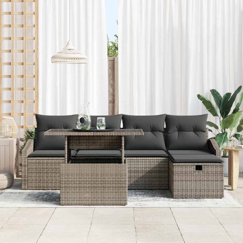 Tuin Sofa Set met kussen met opslag 6 pcs Grijs Poly riet is nu te koop bij PeponiXL, paradijselijk wonen!