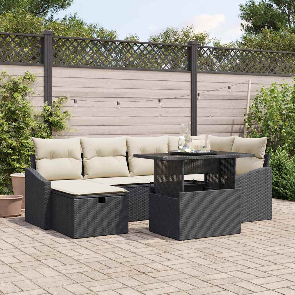 Tuin Sofa Set met kussen met opslag 7 pcs Zwart Poly riet is nu te koop bij PeponiXL, paradijselijk wonen!