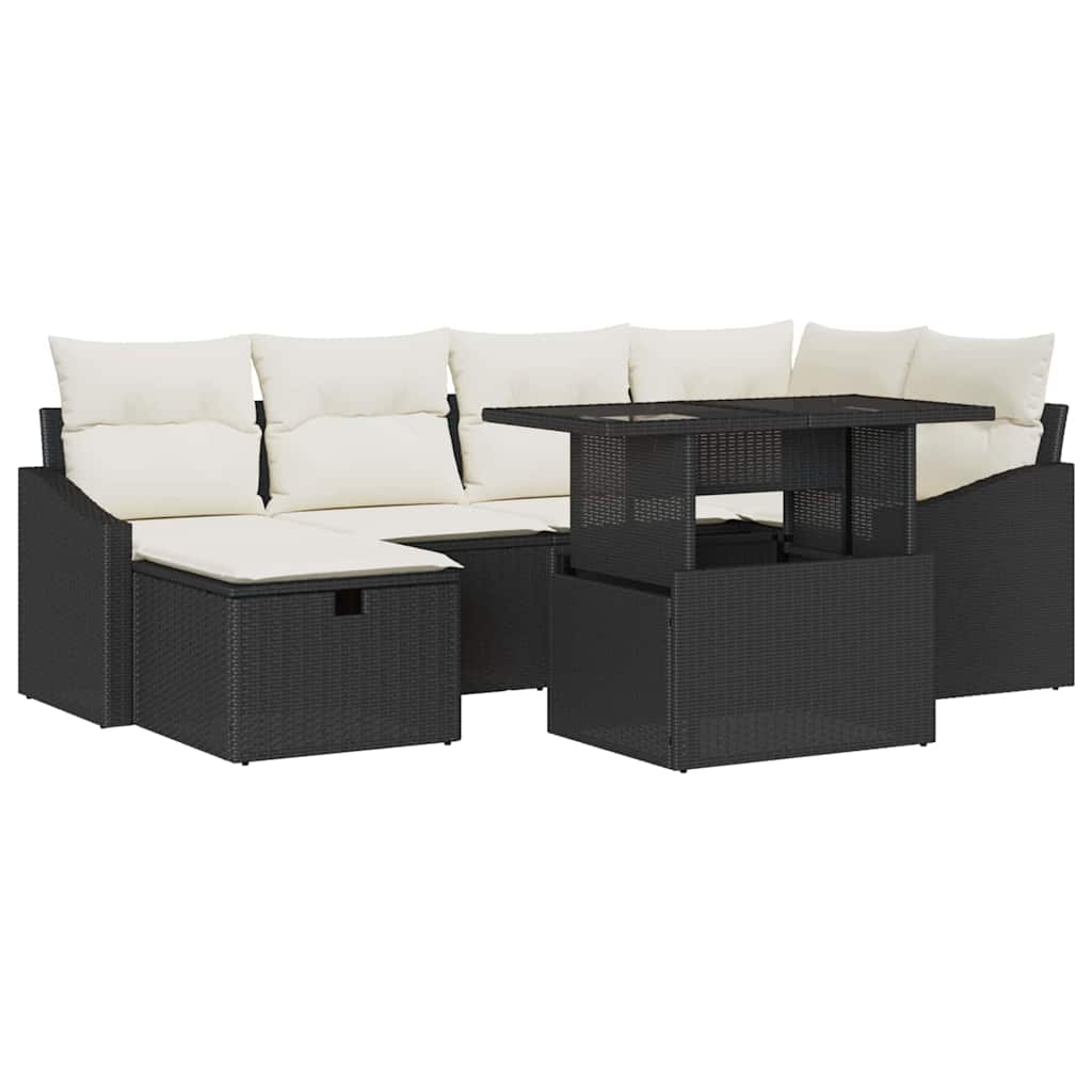 Tuin Sofa Set met kussen met opslag 7 pcs Zwart Poly riet is nu te koop bij PeponiXL, paradijselijk wonen!