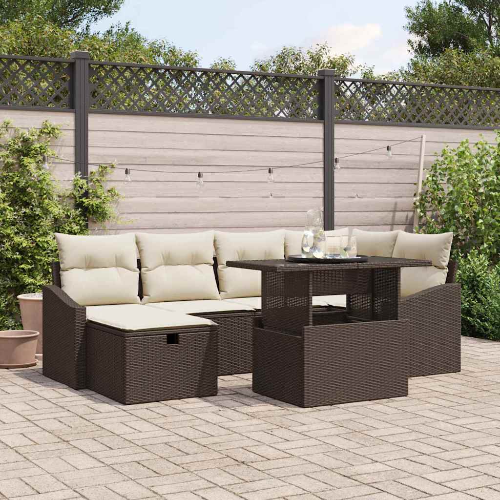 Tuin Sofa Set met kussen met opslag 7 pcs Bruin Poly riet is nu te koop bij PeponiXL, paradijselijk wonen!