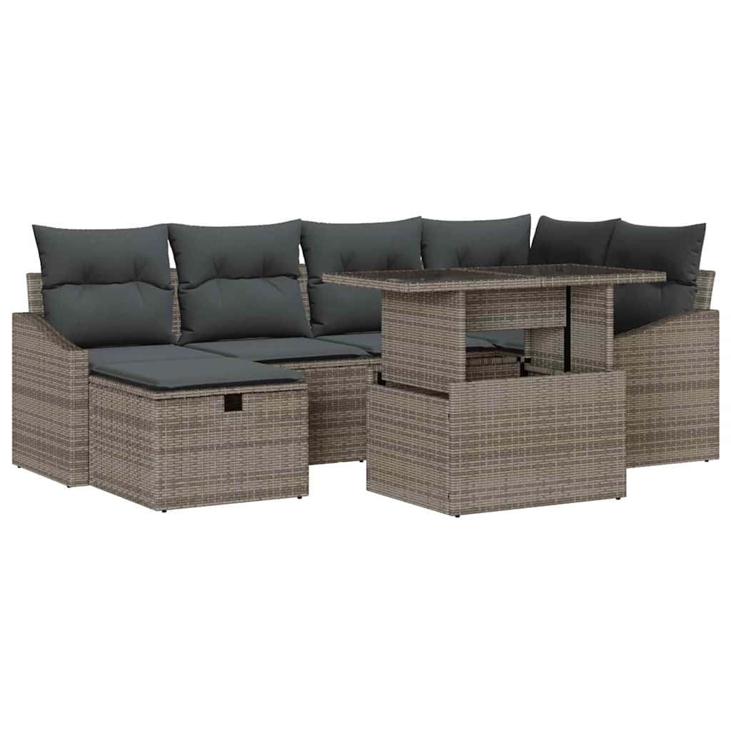 Tuin Sofa Set met kussen met opslag 7 pcs Grijs Poly riet is nu te koop bij PeponiXL, paradijselijk wonen!